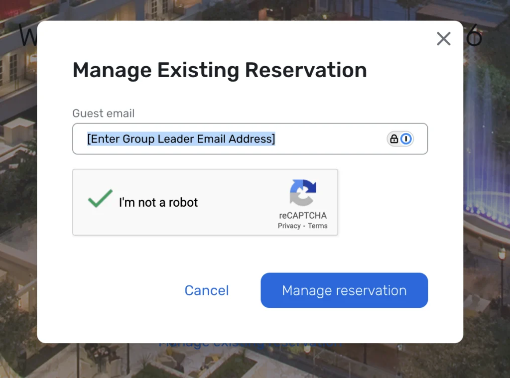 Step 2 Manage Existing Reservation