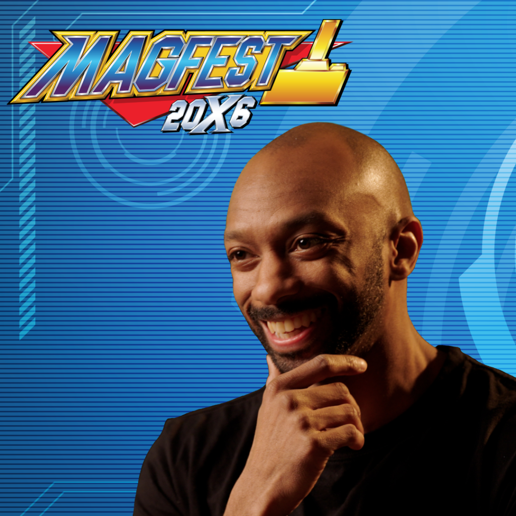 An image of Wilbert Roget, II smiling overlayed on a Super MAGFest 2026 background with the MAGFest 20X6 logo in the back top left.